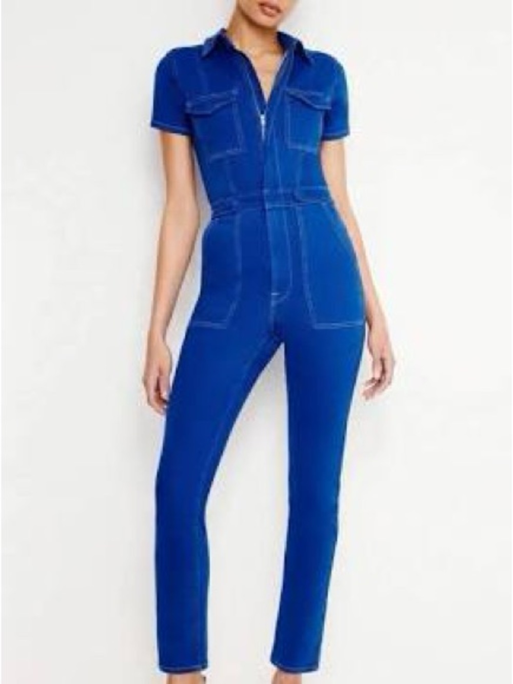 Good American Fit for Success Wave Blue Light Compression Denim Jumpsuit NWT